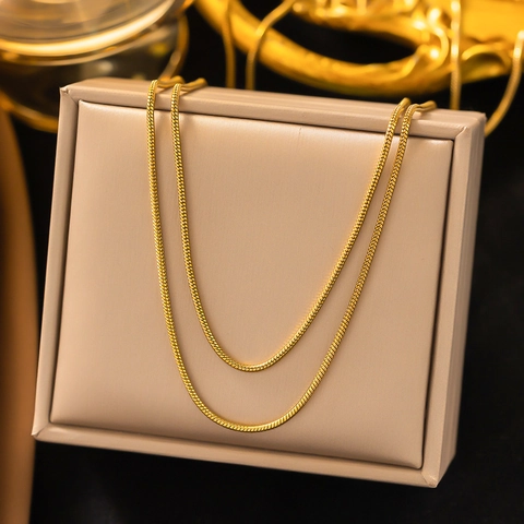 Multi Layer Necklace 18K Gold Plated Stainless Steel Snake Bone Chain Elegant Heart Artificial Pearl Zircon Pendant For Women Aesthetic