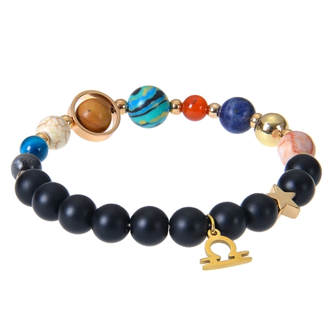 Handmade Zodiac Signs Bracelet Natural Gemstone Matte Stone Beaded Solar System Planets Star Charms Jewelry For Unisex
