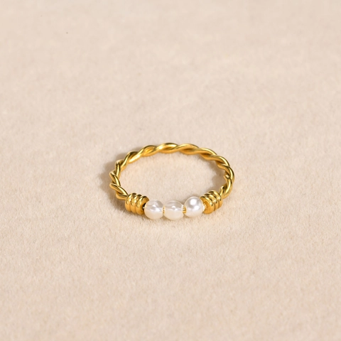 French Style Stainless Steel Irregular Twist Ring With Artificial Pearl 18K Gold Plated Simple Fashion Rings For Women