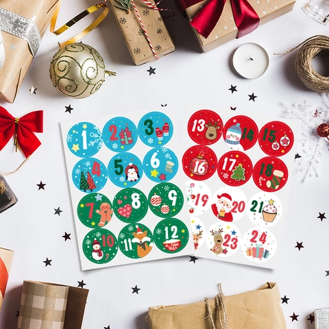 Pegatinas De Calendario De Adviento De Navidad Etiquetas Decorativas Redondas De Papel Kraft Para Envolver Regalos DIY