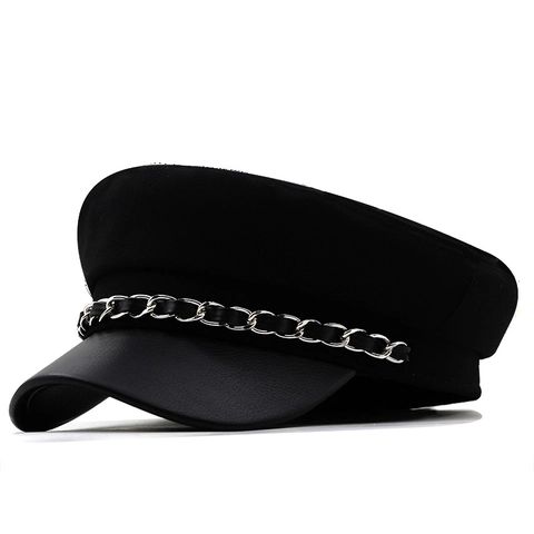 Cappello Baker Boy Retrò Cotone Ecopelle Piatto Newsboy Con Catena In Metallo Stile Britannico Per Donne