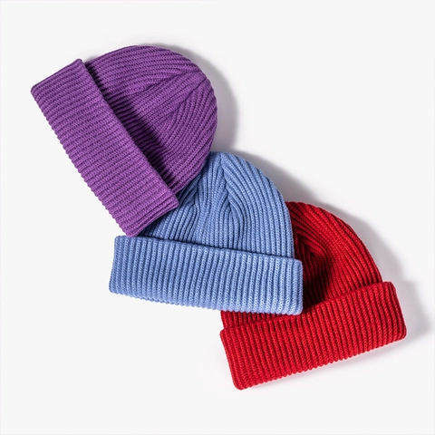 Knitted Beanie Hat Winter Warm Acrylic Ribbed Cuffed Solid Color Outdoor Minimalist Skull Cap For Men Women