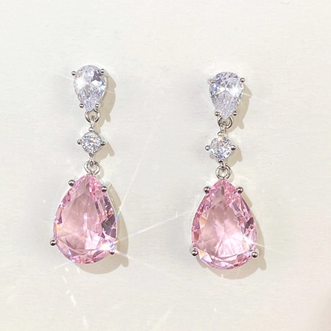 Eleganti Orecchini Pendenti In Zircone Rosa Forma A Pera Goccia D'acqua Gioielli In Rame Per Donne Stile Dolce