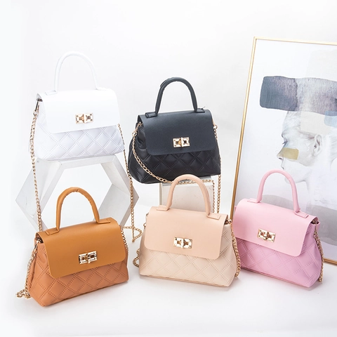 Borsa A Mano Trapuntata Da Donna Pelle PU Tracolla A Catena Borsa A Tracolla Manico Superiore Chiusura Quadrata Street Style