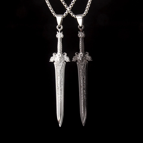 Vintage Lion Head Sword Pendant Necklace Alloy With Stainless Steel Box Chain Gothic Punk Jewelry For Men