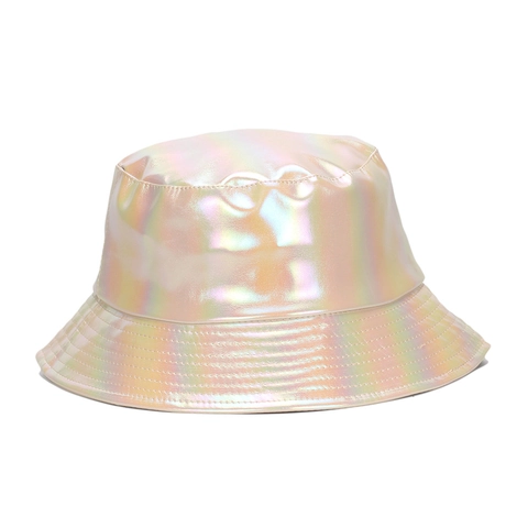 Holografische Vissershoed Metallic PU Leer Reflecterend Gradiënt Brede Rand Streetwear Mode Zonwering Dames Heren