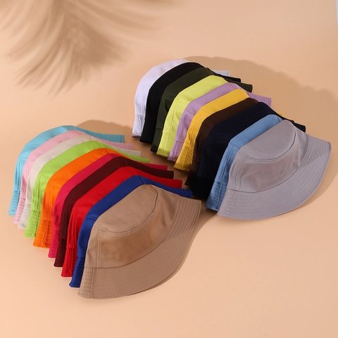 Cotton Canvas Bucket Hat Sun Protection Flat Top Fisherman Cap For Men Women Outdoor Casual Solid Color Summer