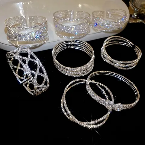 Elegant Multilayer Crisscross Bangle Bracelet With Shimmering Rhinestone And Artificial Pearl Luxury Fashion Jewelry For Women
