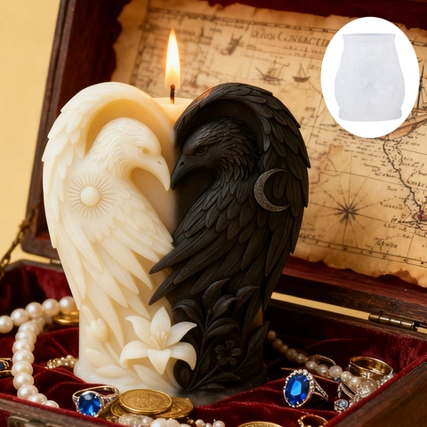 Artistic Crow Eagle Heart Shaped Silicone Mold 3D Embossed Sun Moon Lily Pattern For DIY Handmade Candle Soap Baking