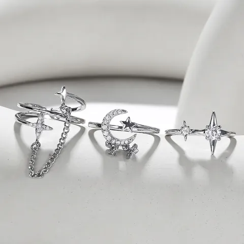 Anillo Ajustable De Estrella Luna Circón Cobre Minimalista Elegante Joyería Brillante Regalo Para Mujeres