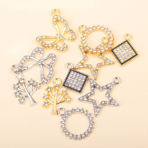 Rhinestone Alloy Charms Butterfly Star Round Square Tree For DIY Jewelry Making Necklace Bracelet Earring Accessories