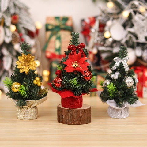 Mini Christmas Tree Artificial Pine Desktop Ornament PVC Fabric Festive Home Office Holiday Window Decoration Colorful