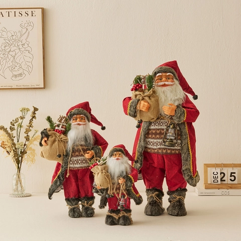 Babbo Natale Bambola Figurina Ornamento In Piedi Con Lanterna E Sacco Regalo Peluche Tessuto Decorazione Casa Natale