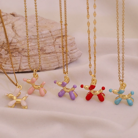 Collana Pendente Cane Palloncino Rame Smalto Colorato Gioielli Animali Per Donne Regalo Moda Carino