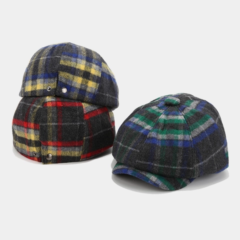 Vintage Britse Geruite Newsboy Pet Wolmix Herfst Winter Verstelbare Platte Pet Unisex Retro Baret Schilderhoed