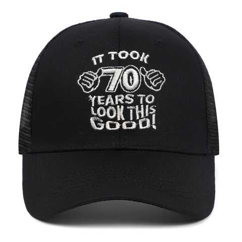 70ste Verjaardag Cadeau Honkbalpet Katoen Geborduurd Trucker Pet Gaas Ademend Verstelbaar Buiten Zonnescherm