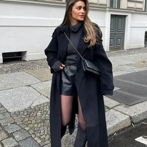 Dames Casual Losse Wollen Jas Double-breasted Revers Jack Met Riem Mode Elegant Lange Korte Bovenkleding Voor de Winter