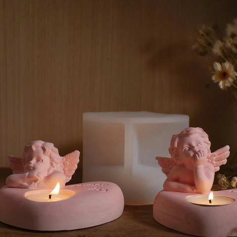 Angel Boy Heart Shape Candle Holder Silicone Mold DIY Resin Epoxy Plaster Casting Home Craft Decoration