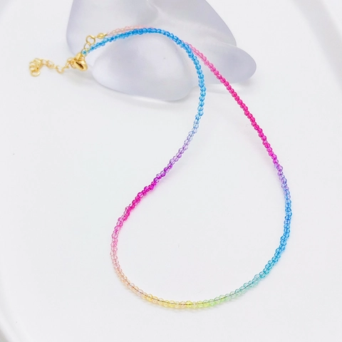 Collana di Perline Sfumata Arcobaleno Fatta a Mano per Donna Choker in Vetro di Cristallo Boémien Chiusura Placcata Oro Gioielli Moda