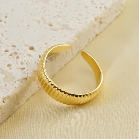Anillo Abierto Con Textura Acanalada De Moda Acero Inoxidable Chapado En Oro De 18K Joyería Minimalista Ajustable Para Mujer