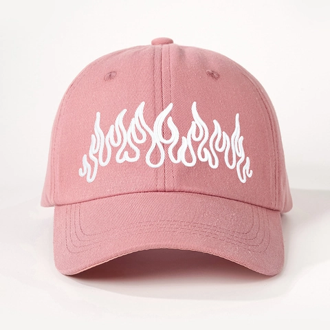 Flame Embroidery Baseball Cap Polyester Adjustable Curved Brim Retro Streetwear Sun Hat For Men Women