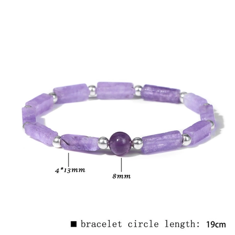 Natural Stone Bracelet With Rectangular Bar Beads And Round Gemstone Center Minimalist Bohemian Elastic Jewelry For Women