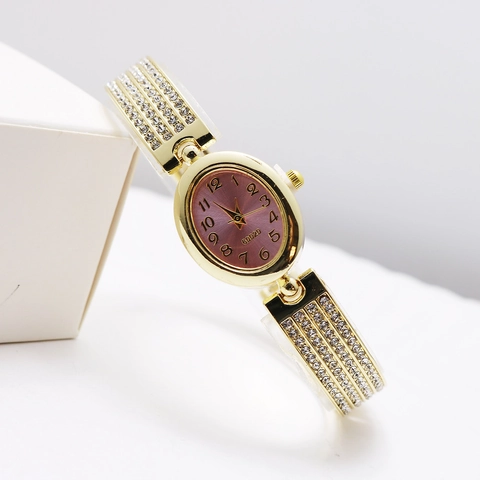 Damen Quarzuhr Mit Strass Besetztes Legierungsarmband Ovales Zifferblatt Modische Elegante Armbanduhr