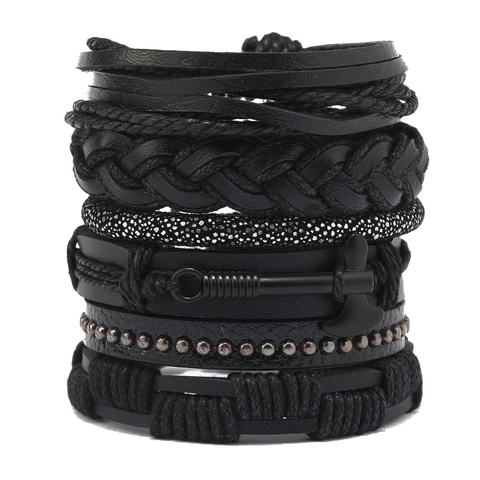 Bracciale Multistrato Punk da Uomo in Pelle Artificiale Lega Ciondolo Ascia Tessuto a Mano Polsino Gothic Gioielli Hip Hop
