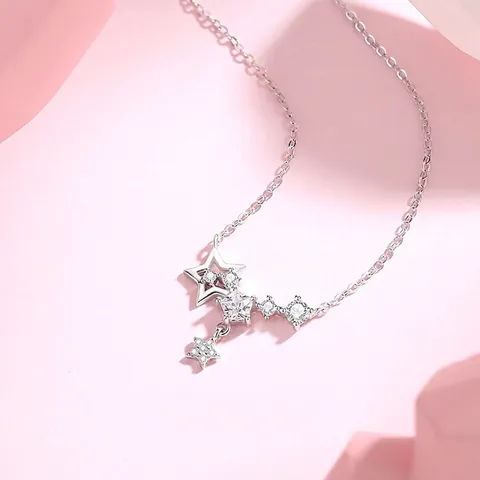 Star Galaxy Necklace 925 Sterling Silver Micro Inlaid Cubic Zirconia Dainty Clavicle Chain Minimalist Jewelry Women