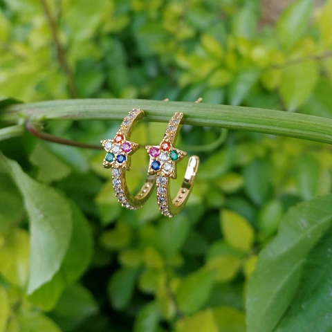 Luxus Kupfer Stern Hoop Ohrringe Für Damen Vergoldet Geometrisch Zirkonia Minimalistisch Ohrstecker Schmuck Geschenk