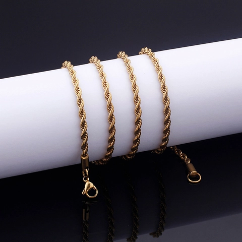 Stainless Steel Rope Chain Necklace Twisted Minimalist Fashion Jewelry For Men And Women With Lobster Clasp