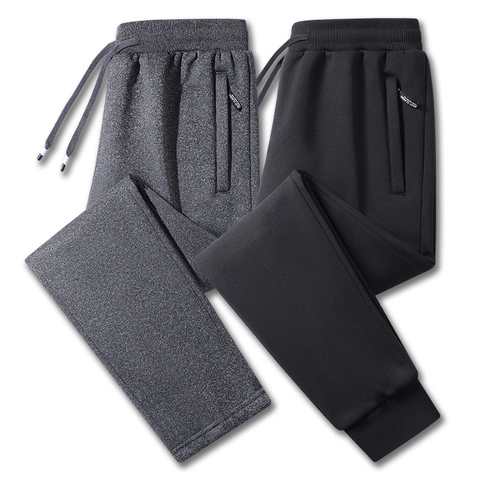 Men Sweatpants Joggers Casual Knit Long Pants Elastic Drawstring Waist Zipper Pockets Sporty Straight Cuffed Styles