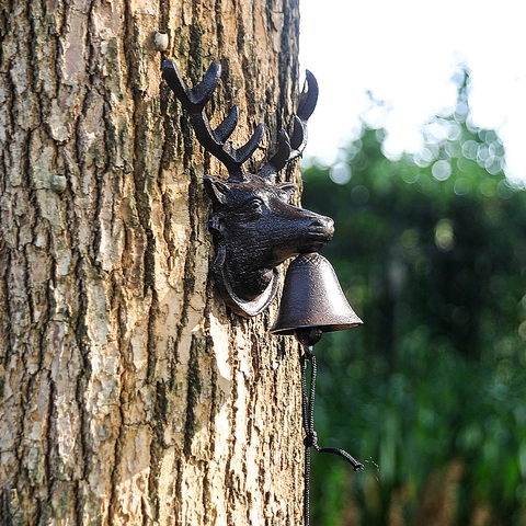 Vintage Cast Iron Deer Head Doorbell Wall Mounted Rustic Metal Decorative Bell For Garden Patio Home Decor Entryway