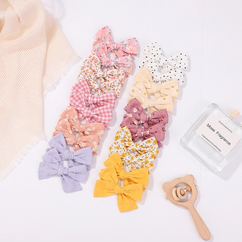 Barrettes À Cheveux En Tissu À Motifs Floraux Nœuds Papillon Pinces Crocodiles Pour Petites Filles Enfants Doux