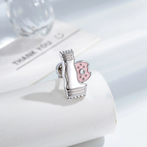 Donut Candy Wrapper Ear Bone Stud Titanium Steel Copper Pink Enamel Rhinestone Screw Back Helix Piercing Jewelry