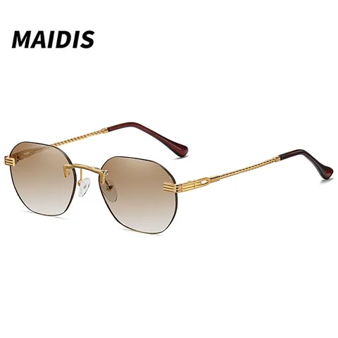 Randlose Sonnenbrille Verlauf Polygon Metall Twist Bügel Vintage Mode Brillen UV400 Schutz Unisex Retro Stil