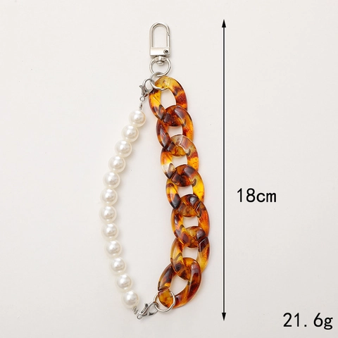 Ciondolo Portachiavi In Acrilico Perla Artificialto Con Cuore Smiley Stampa Leopardata Imitazione Perla Artificial Per Custodia Telefono Accessorio Trendy