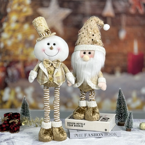 Bambole Di Peluche Natalizie Ornamenti In Tessuto Paillettes Oro Champagne Babbo Natale Pupazzo Di Neve Decorazione Casa