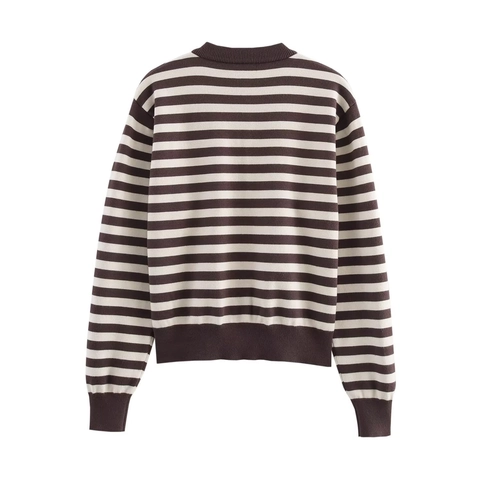 Cardigan In Maglia A Righe Da Donna Manica Lunga Girocollo Con Bottoni Casual Poliestere Maglione Costine