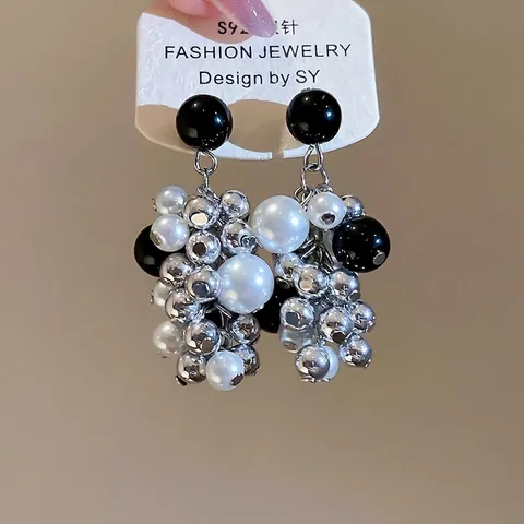 Cluster-Ohrhänger Mit 925er Sterlingsilber-Ohrstecker Glasperlen Und Metallperlen Im Vintage-Luxus-Stil Für Damen
