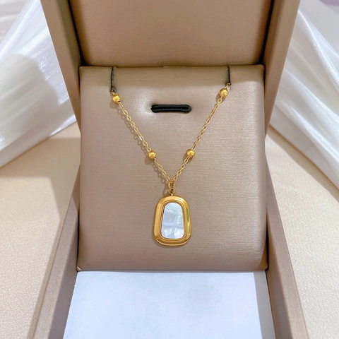 Collana Pendente Conchiglia Trapezio Geometrico Minimalista Acciaio Titanio Placcato Oro Reale Catena Perline Donne