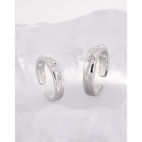 Anelli Di Coppia In Argento Sterling 925 Gioielli Da Dito Aperti Regolabili Stile Minimalista Zirconia Cubica Regalo