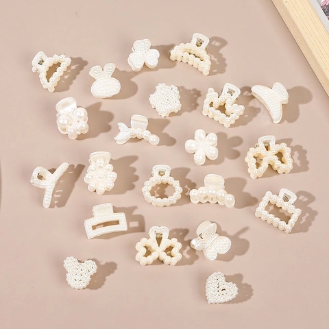 Mini Artificial Pearl Hair Claw Clips Small Elegant Hairpins Bow Heart Flower Butterfly Shapes For Women Girls Korean Ins Style