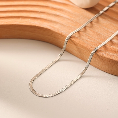 Minimalist Stainless Steel Wide Flat Snake Chain Necklace Herringbone Link INS Style Elegant Jewelry For Women