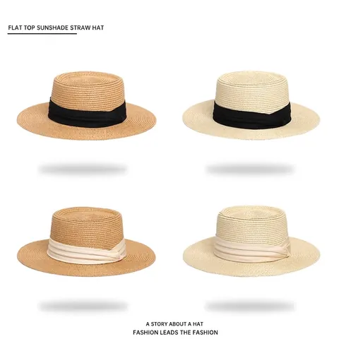 Chapeau Canotier Français Femmes Bord Large Paille Papier Protection Solaire Plage Vacances Élégant Été