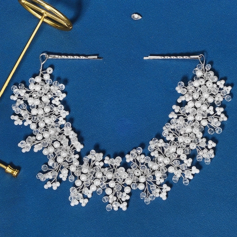 Vite Per Capelli Da Sposa Fatta A Mano Con Künstliche Perle Bianche Cristalli Trasparenti Fascia Per Capelli Matrimonio Elegante Per Donne