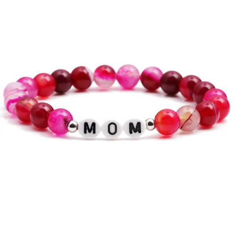 Achat Stein Perlenarmband Mit Legierungs Abstandsperlen Und Kunststoff Buchstabenperlen Mama Muttertag Geschenk Für Frauen