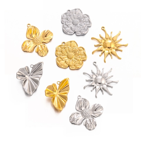 Pendentifs Vintage En Acier Inoxydable Fleur Soleil Feuille Pour Accessoires De Fabrication De Bijoux DIY Charms En Métal Doré Style Rétro