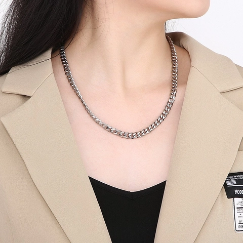 Cuban Link Chain Necklace Stainless Steel Silver Tone Hip Hop Punk Fashion Jewelry For Men Women Simple Polished Smooth