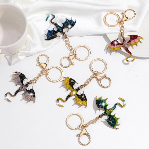 Dragon Keychain Alloy Enamel Drip Oil Rhinestone Inlaid Hip Hop Mythical Animal Pendant Bag Charm Gift For Couples